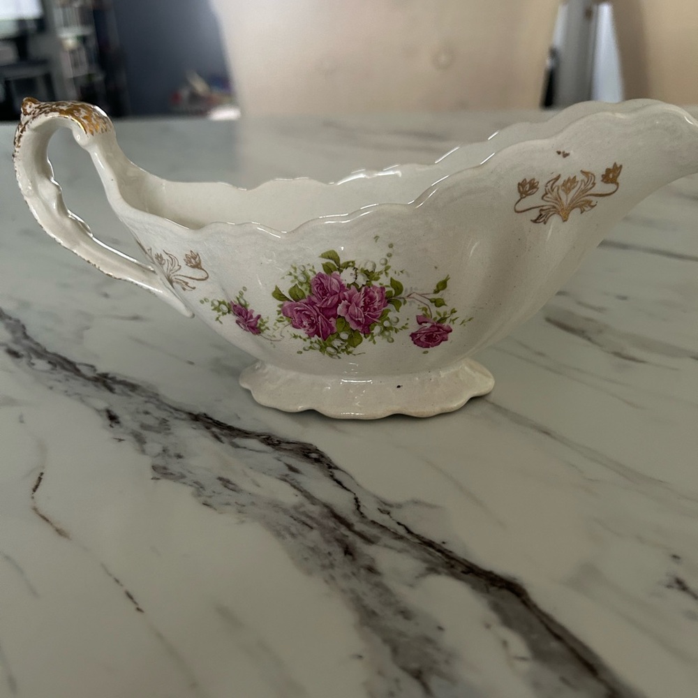 Vintage Dresden Semi Porcelain Gravy Boat